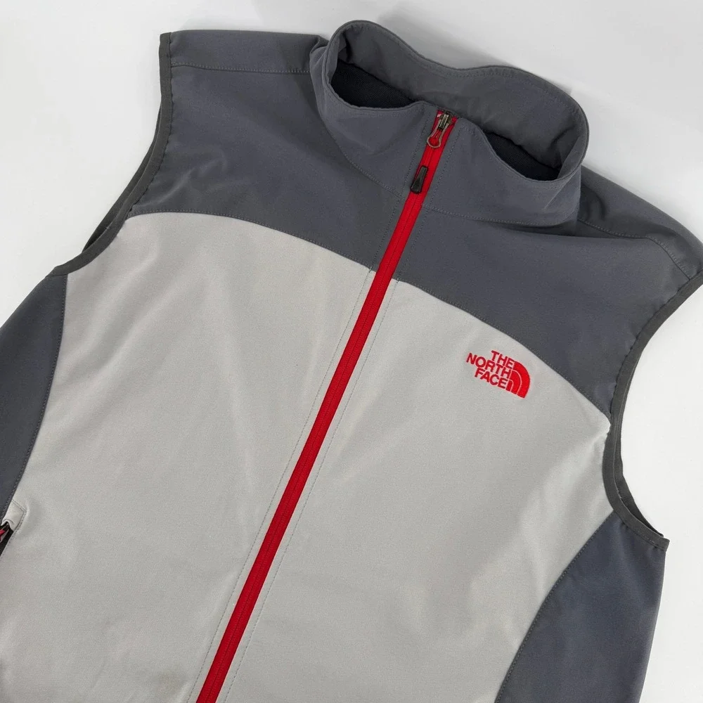 The North Face Softshell Vest Mens XL Grey Red Full Zip Colorblock Apex Bionic
